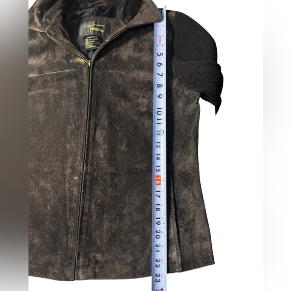 FABIO brown genuine leather with sweater sleeves jacket sz Medium vintage Y2K - Picture 15 of 17